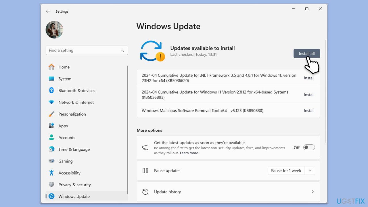 تثبيت التحديثات