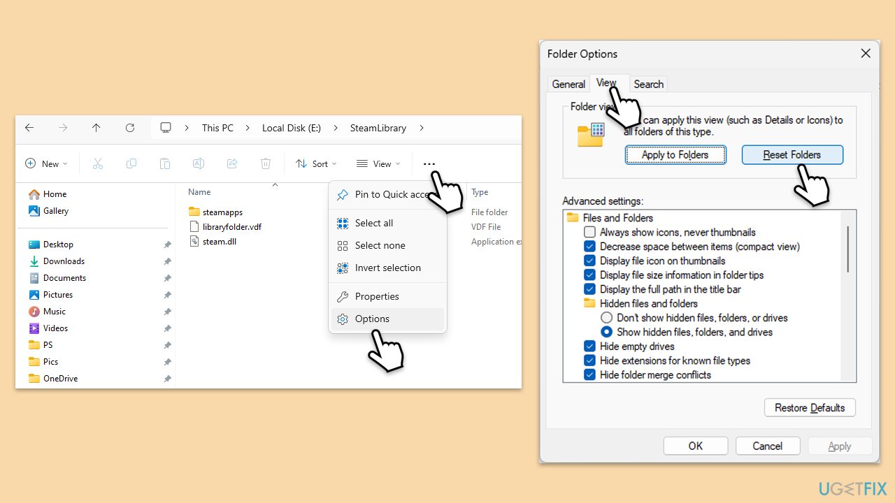 إعادة تعيين المجلدات