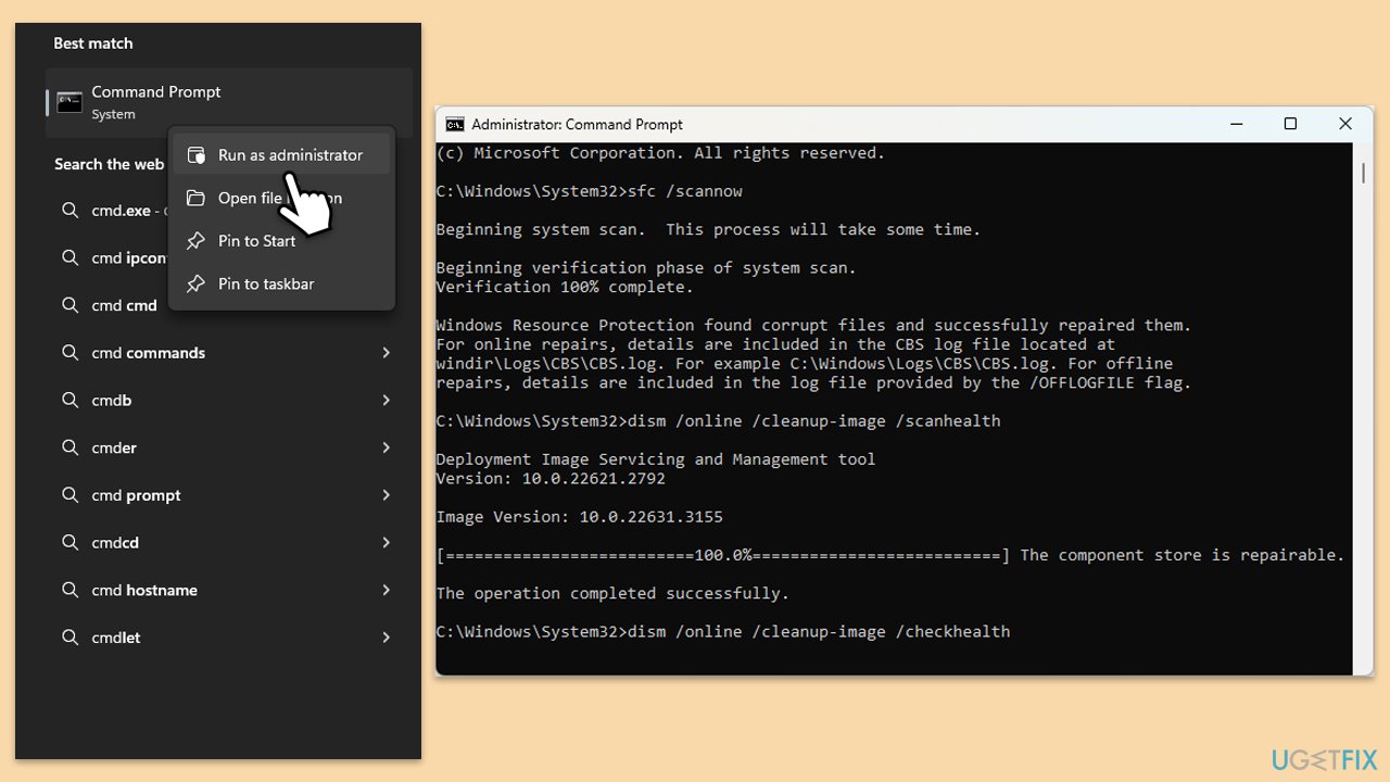 تشغيل SFC و DISM