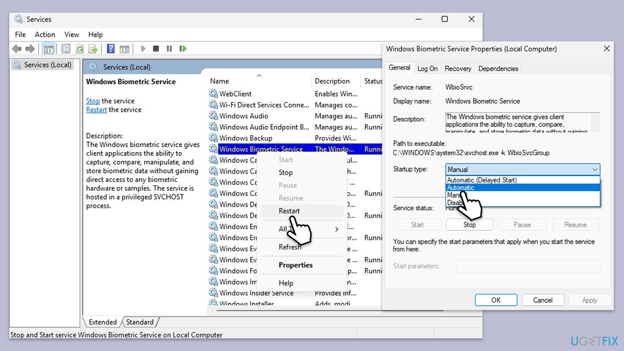 التحقق من خدمة القياسات الحيوية