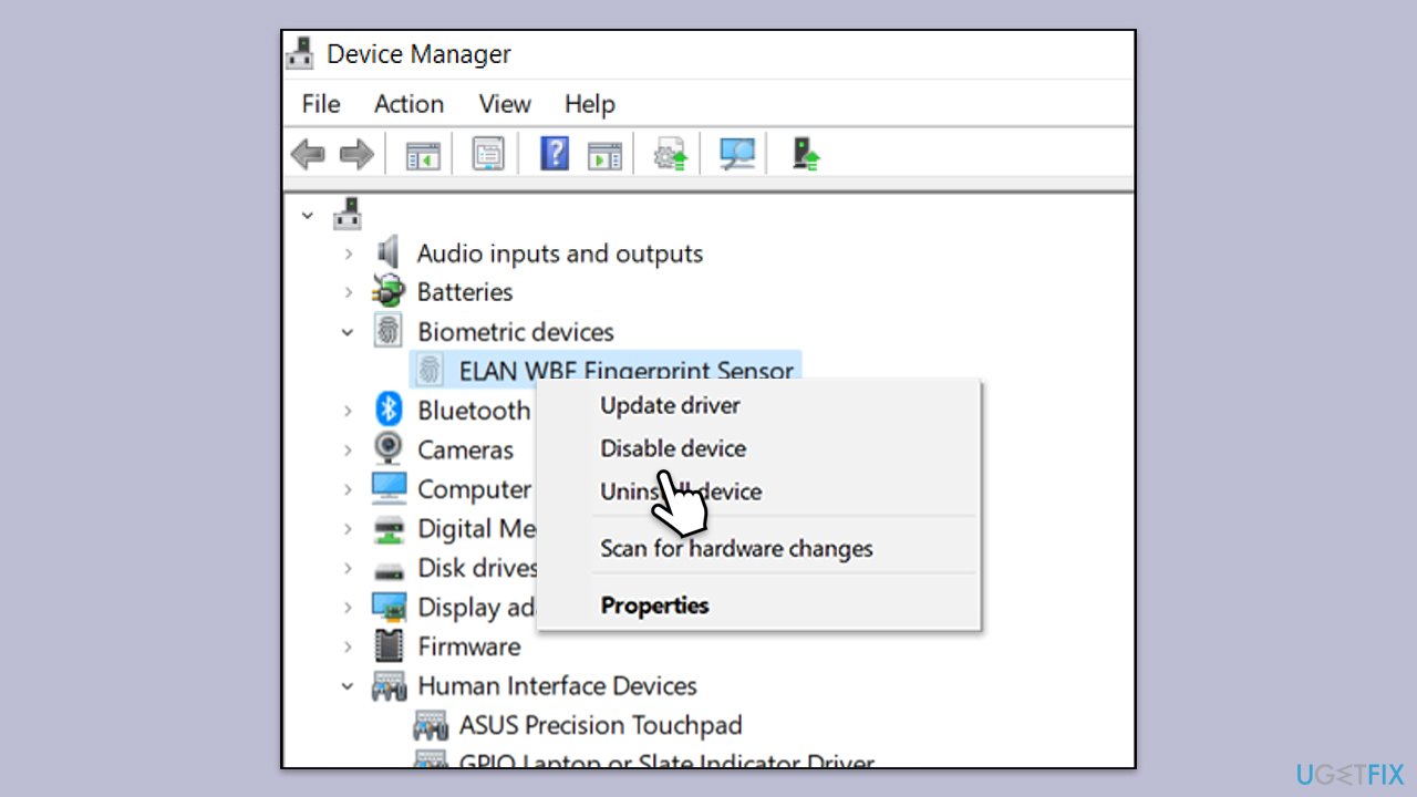 إعادة تمكين برنامج التشغيل البيومتري