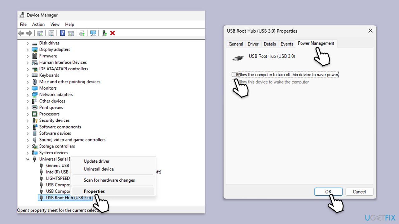 تعطيل توفير طاقة USB