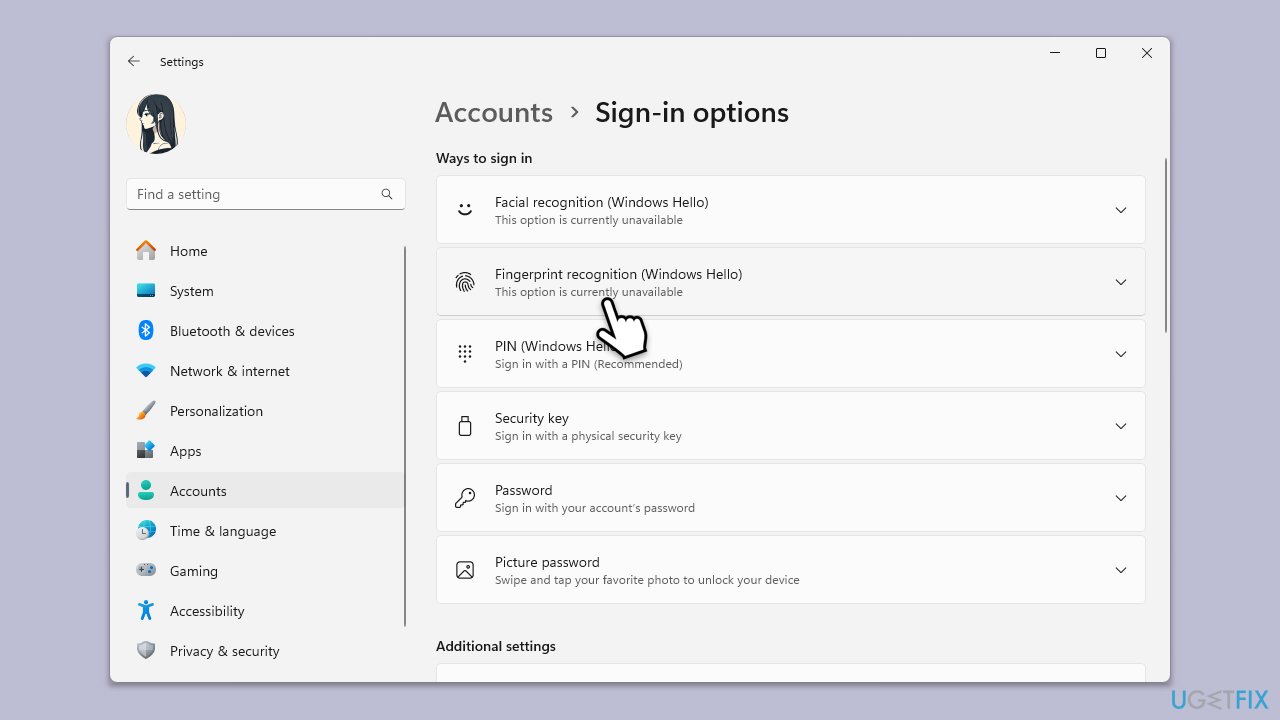 إعادة تمكين بصمة إصبع Windows Hello