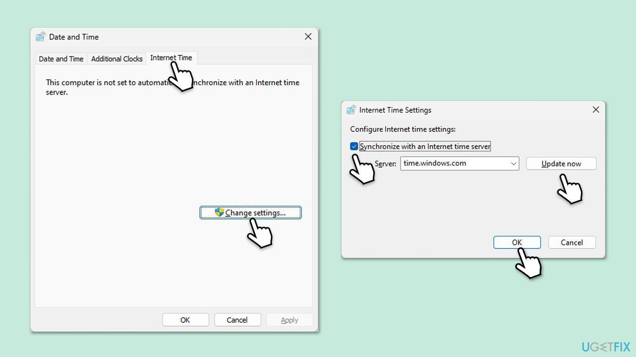 التحقق من إعدادات الوقت والتاريخ