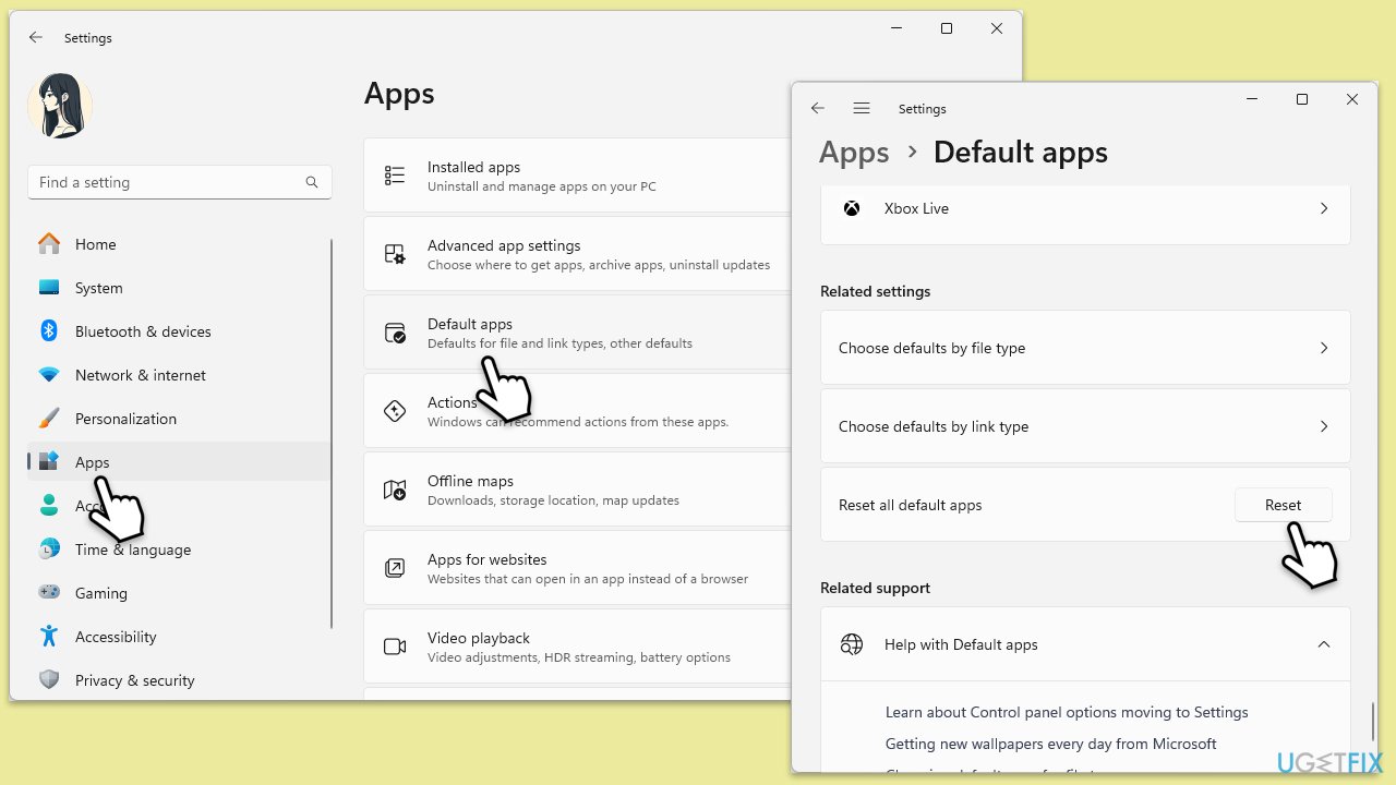 إعادة تعيين التطبيقات الافتراضية