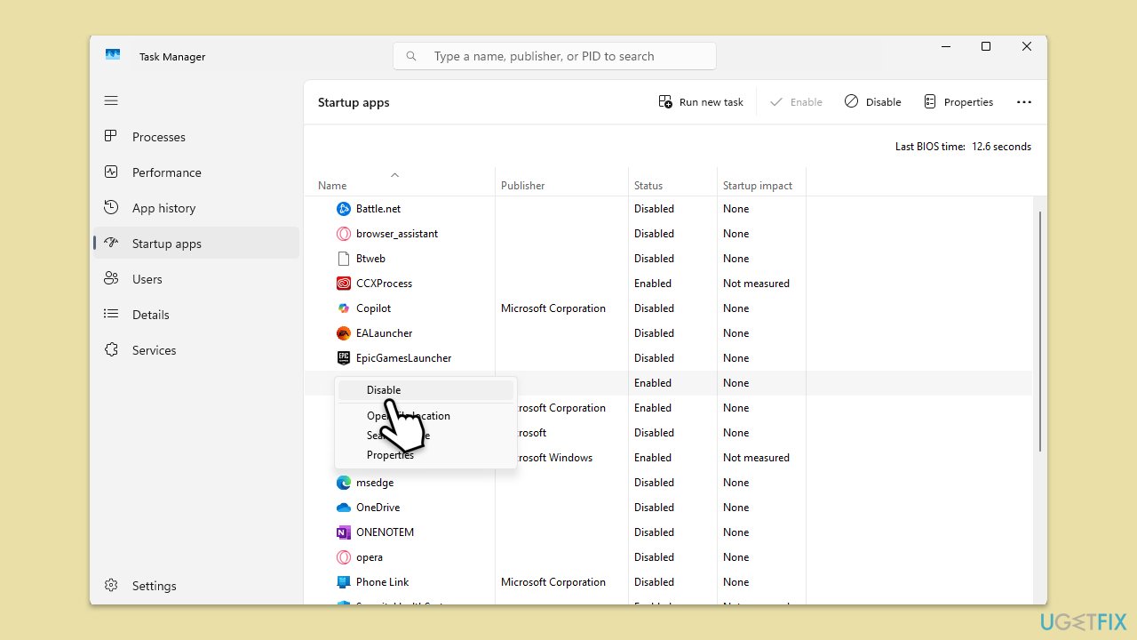 تعطيل عناصر بدء التشغيل