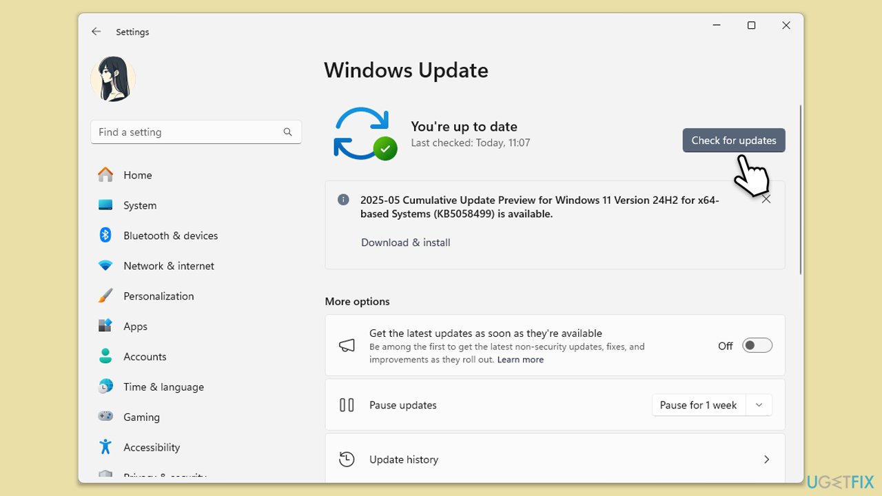 تثبيت التحديثات