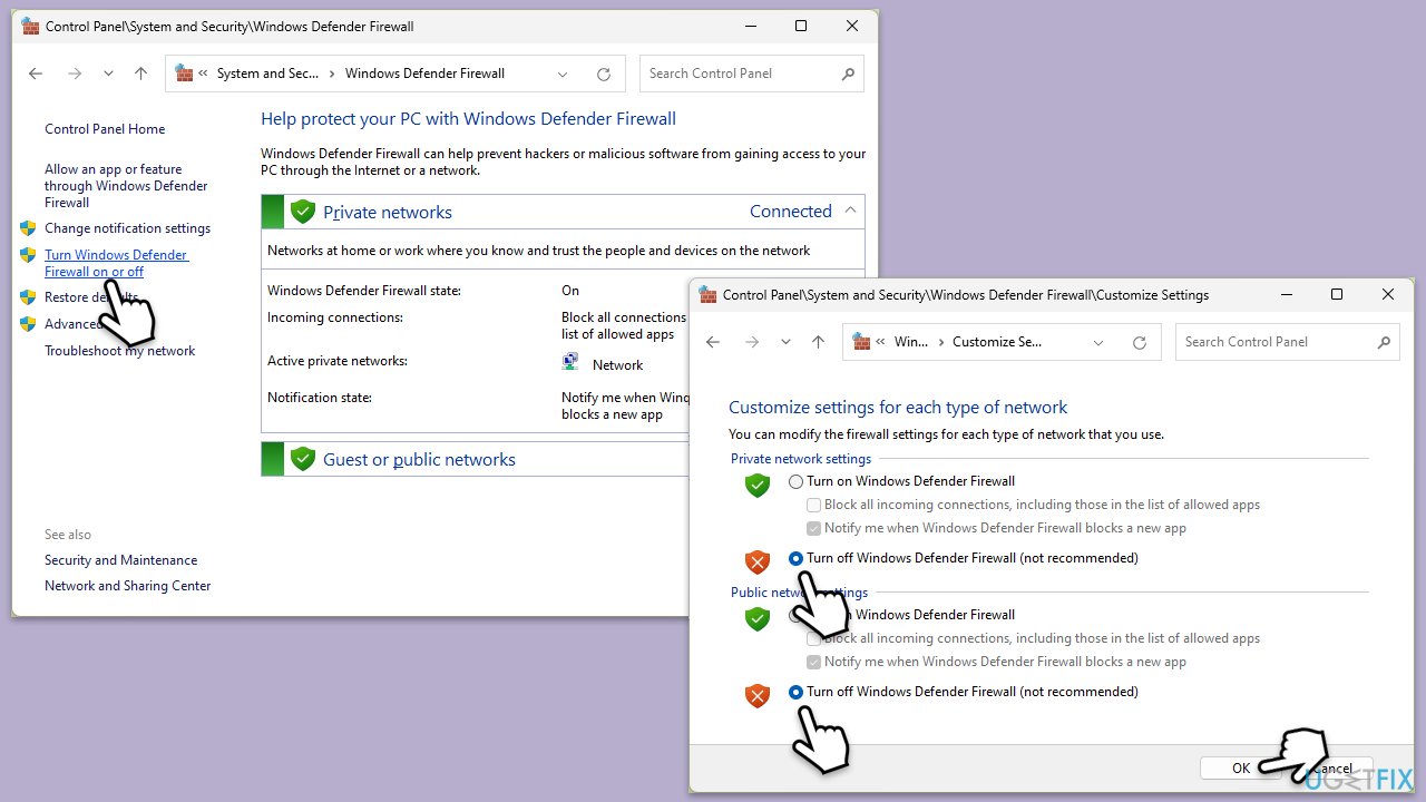 تعطيل جدار الحماية