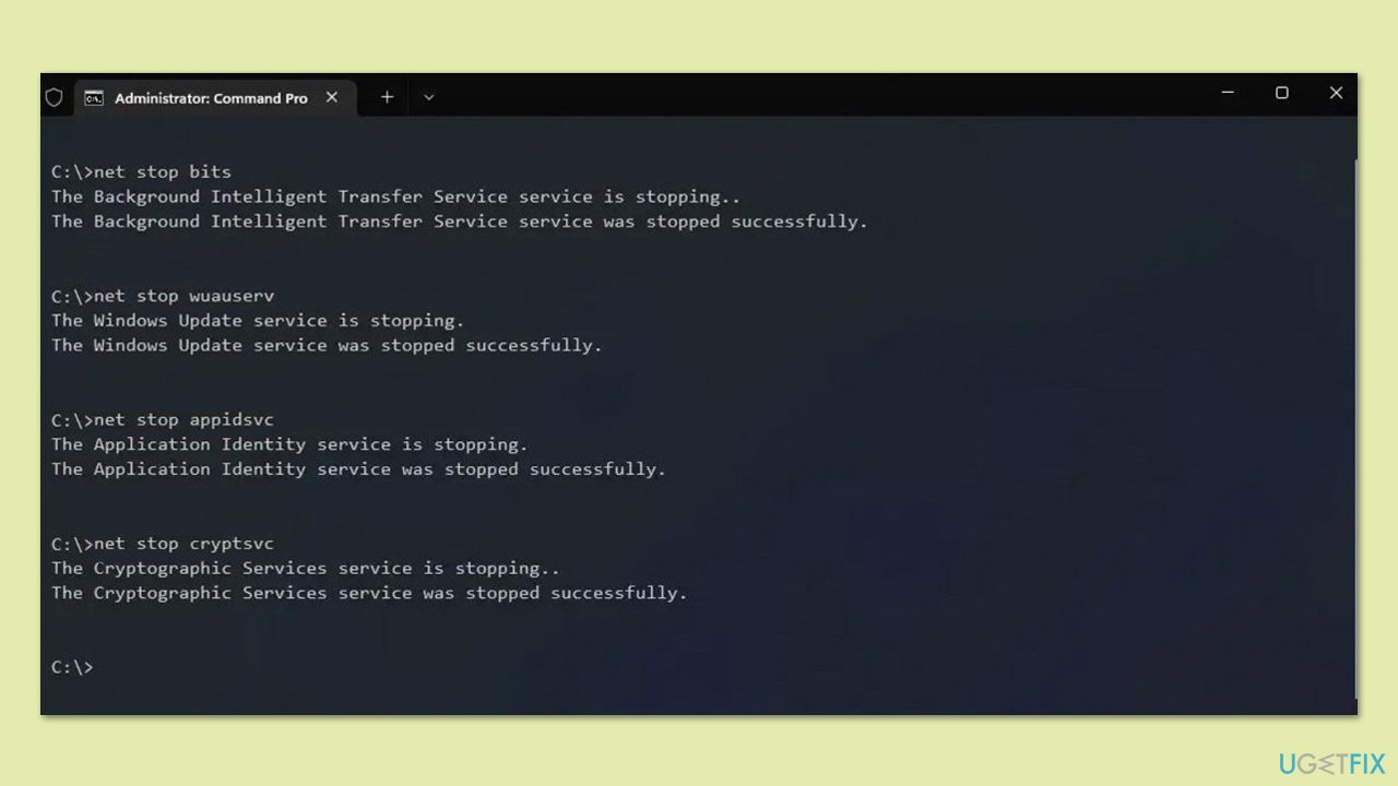 Reset Windows update components