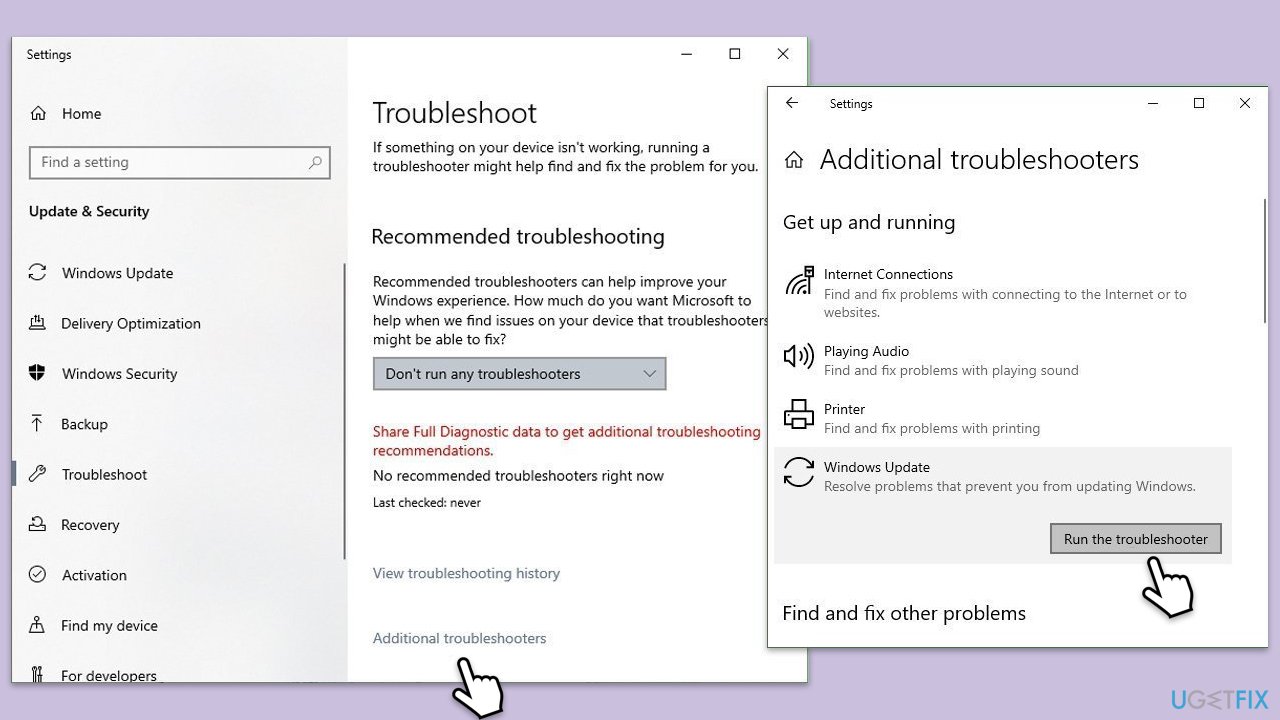 تشغيل مكونات تحديث Windows