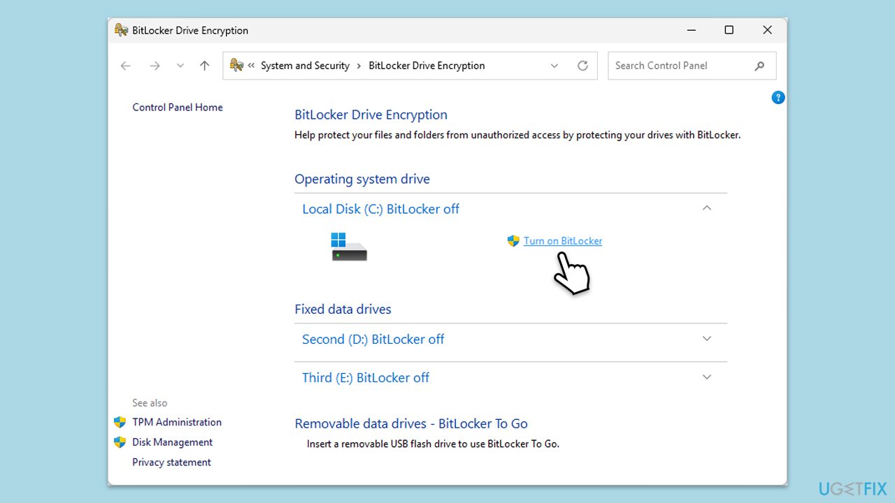 تعطيل BitLocker