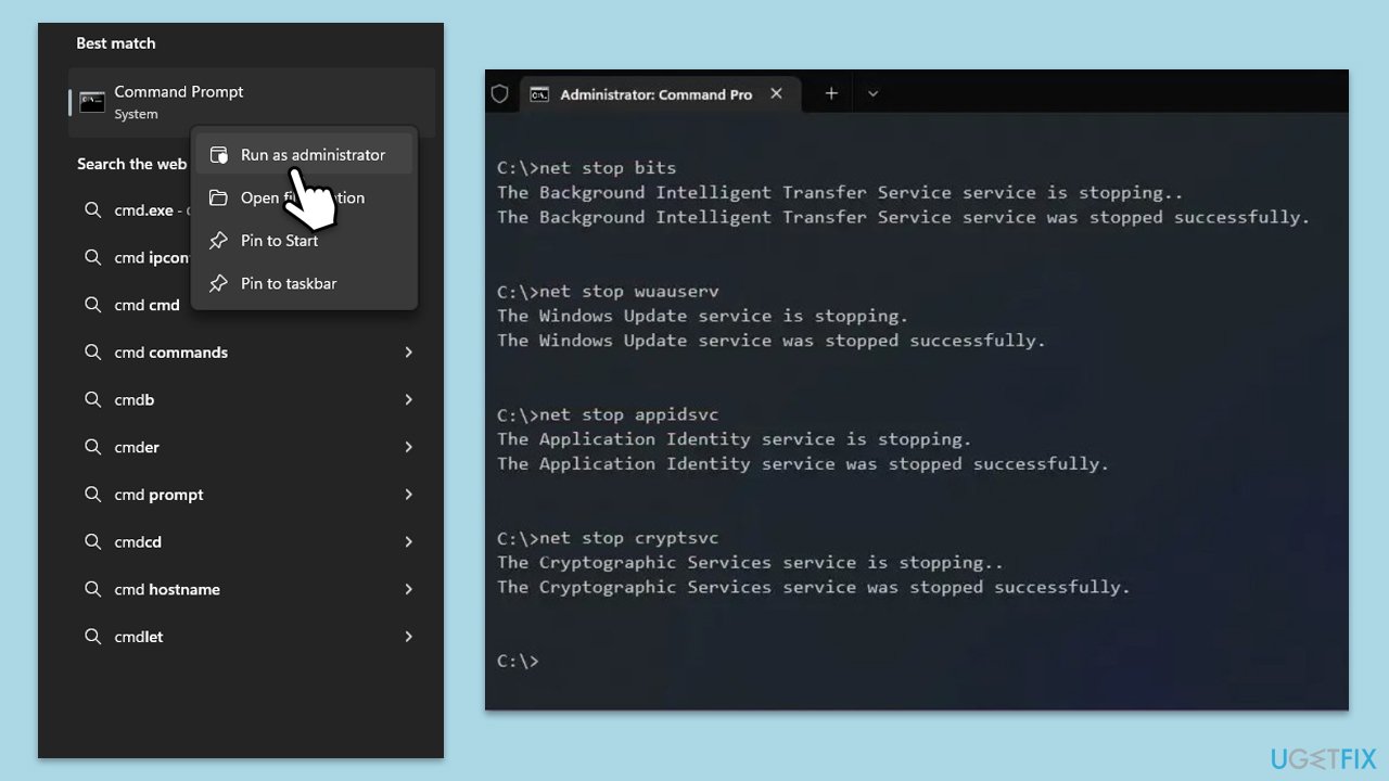 إعادة تعيين مكونات Windows update