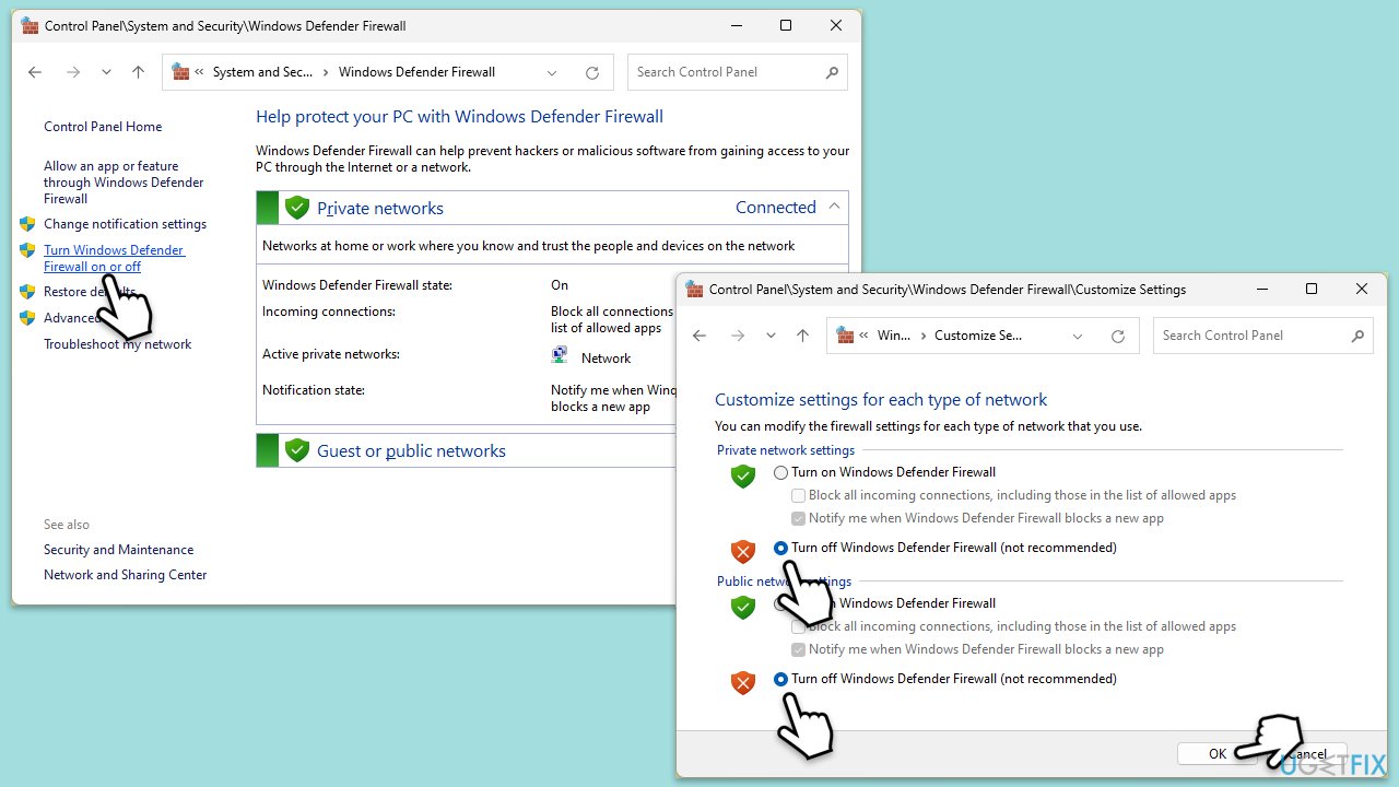 تعطيل جدار الحماية