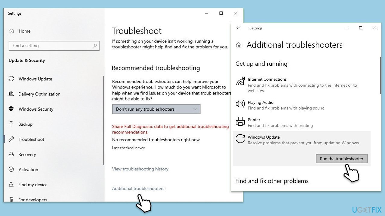 تشغيل مستكشف الأخطاء ومصلحها