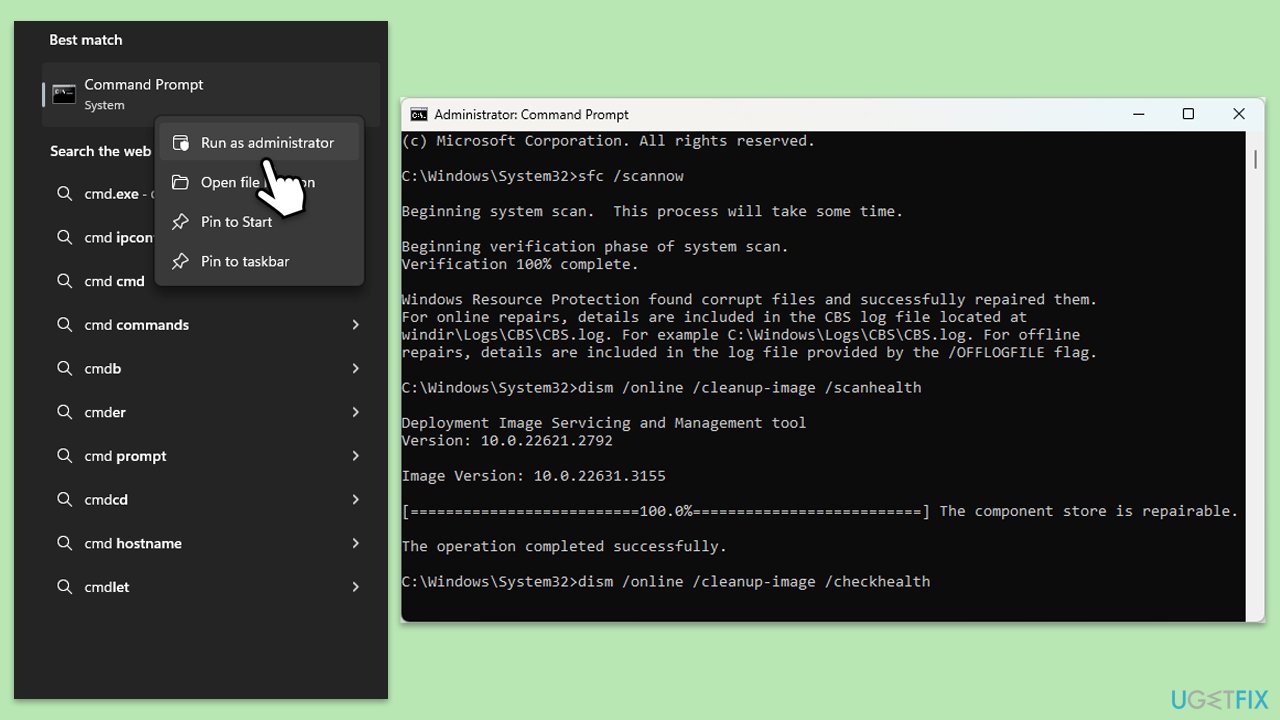 تشغيل SFC وDISM