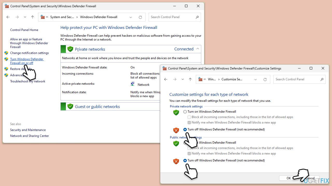 تعطيل جدار الحماية