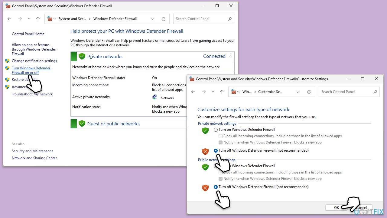 تعطيل جدار الحماية