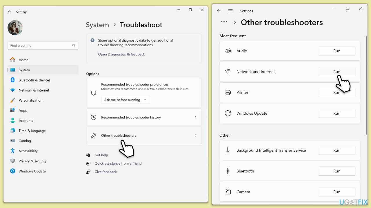 تشغيل مستكشف الأخطاء ومصلحها