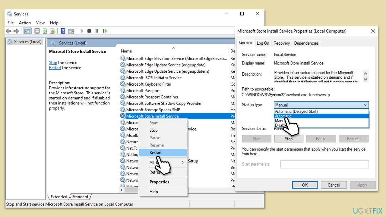 التحقق من خدمة تثبيت متجر Windows