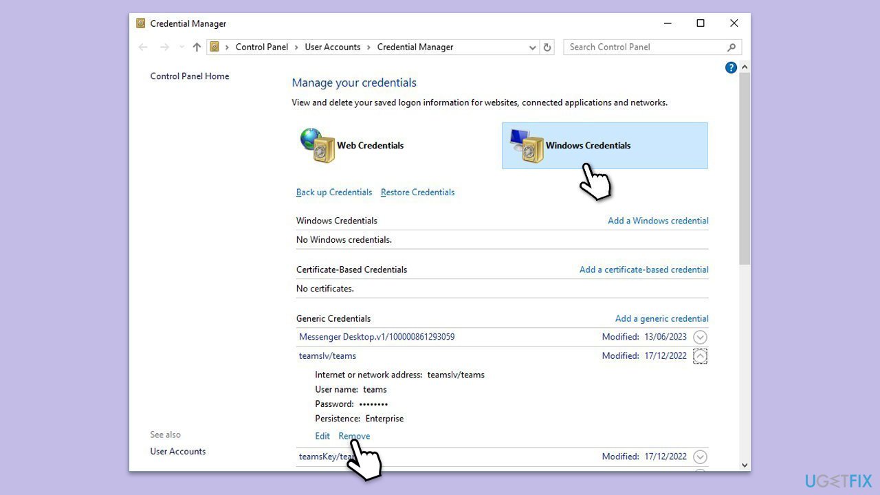 مسح بيانات الاعتماد