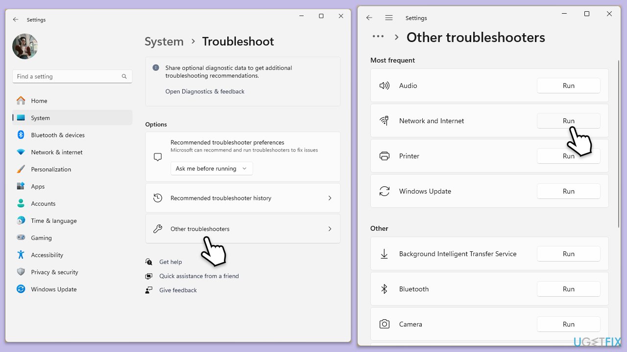 تشغيل مستكشف أخطاء الشبكة ومصلحها