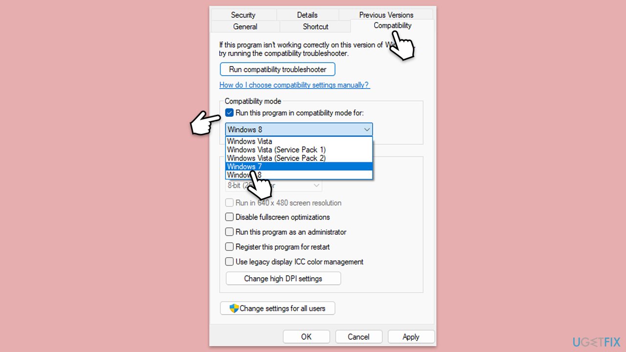 التشغيل في وضع التوافق