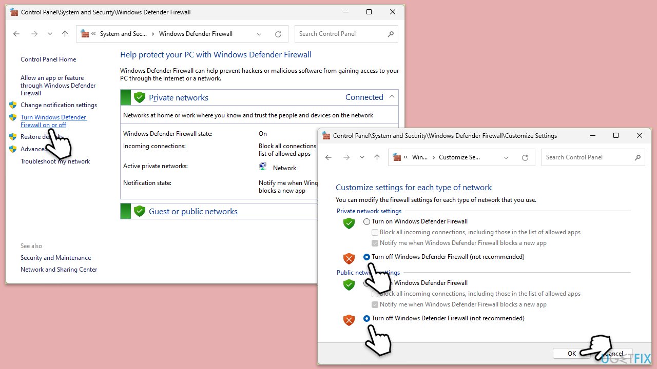 تعطيل جدار الحماية