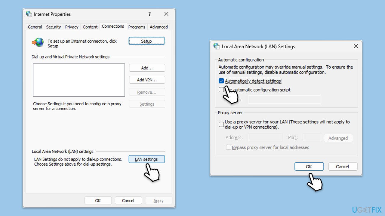 التحقق من إعدادات الوكيل