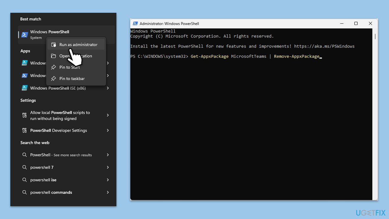 إعادة التثبيت عبر PowerShell