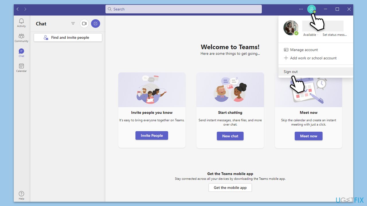 تسجيل الخروج من Teams