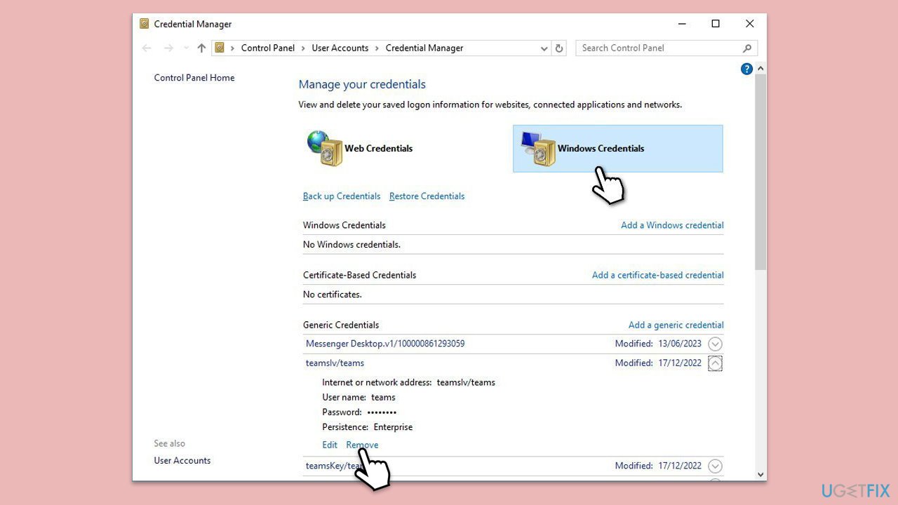 مسح بيانات الاعتماد