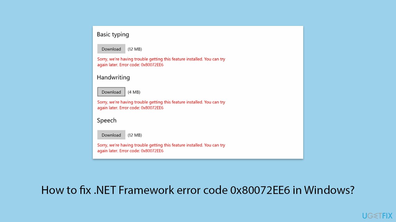 إصلاح خطأ .NET Framework 0x80072EE6 في Windows