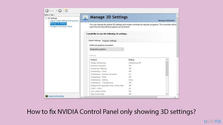كيفية إصلاح مشكلة ظهور إعدادات ثلاثية الأبعاد فقط في لوحة تحكم NVIDIA؟