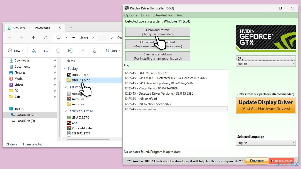 إعادة تثبيت برامج تشغيل GPU