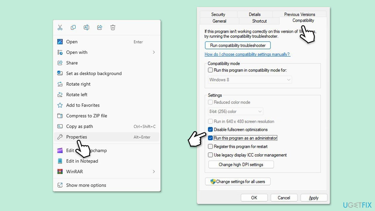تعطيل تحسينات ملء الشاشة