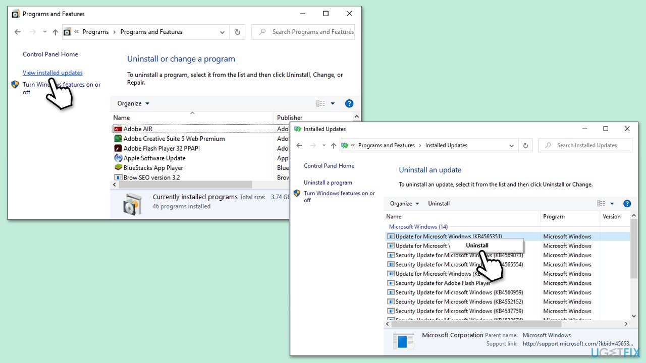 إلغاء تثبيت تحديث Windows