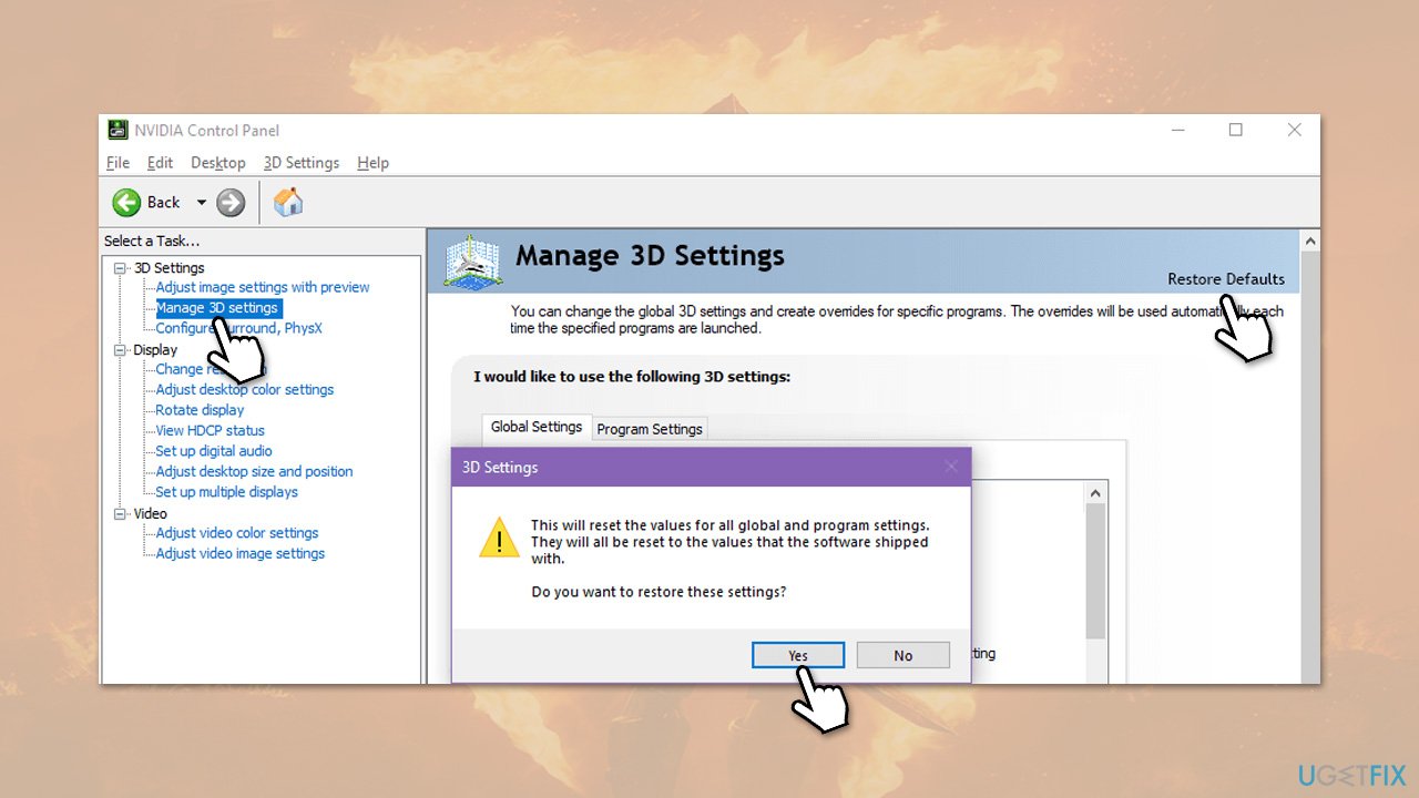 إعادة التعيين إلى الإعدادات الافتراضية