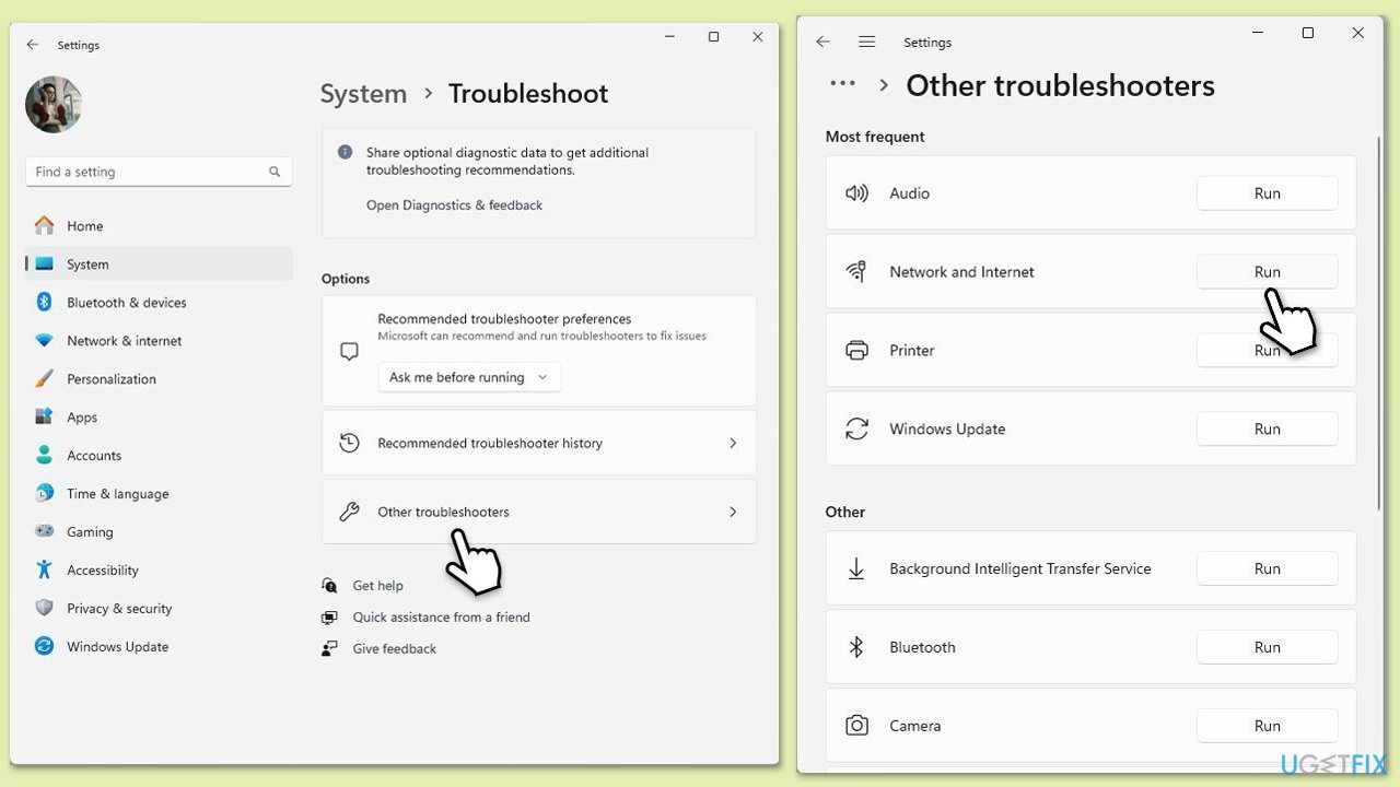 تشغيل مستكشف أخطاء الشبكة