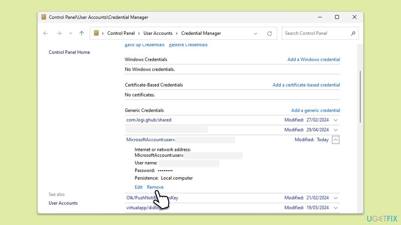 مسح بيانات الاعتماد