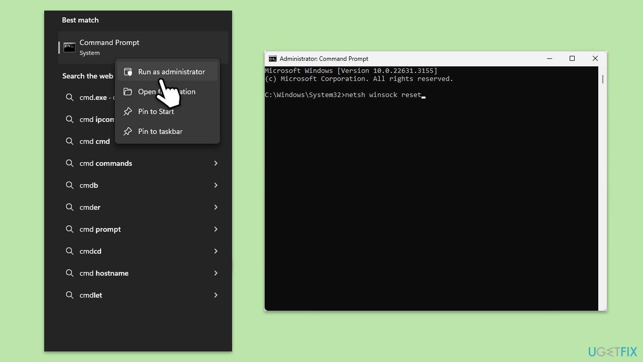 إعادة تعيين Winsock