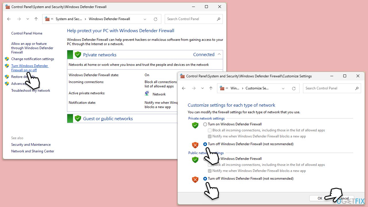 تعطيل جدار الحماية