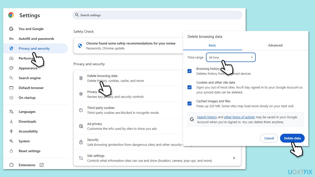 مسح ذاكرة التخزين المؤقت في Chrome