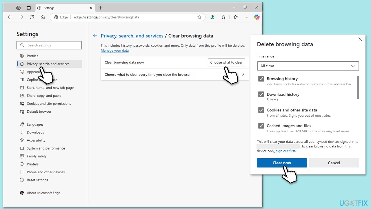 مسح ذاكرة التخزين المؤقت في Edge