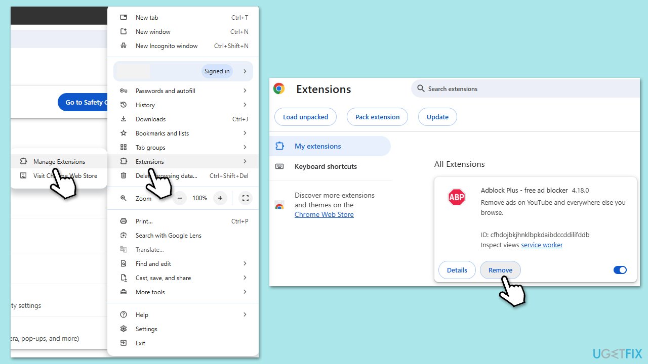تعطيل إضافات Chrome