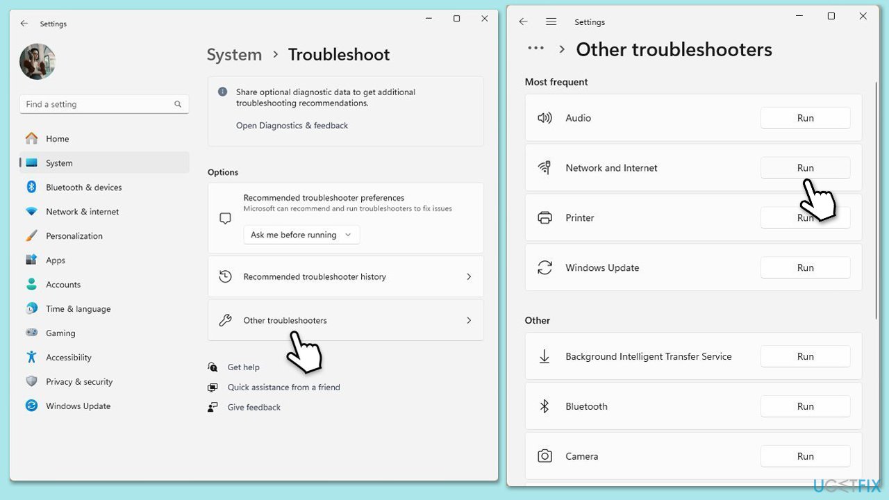 تشغيل مستكشف أخطاء الشبكة