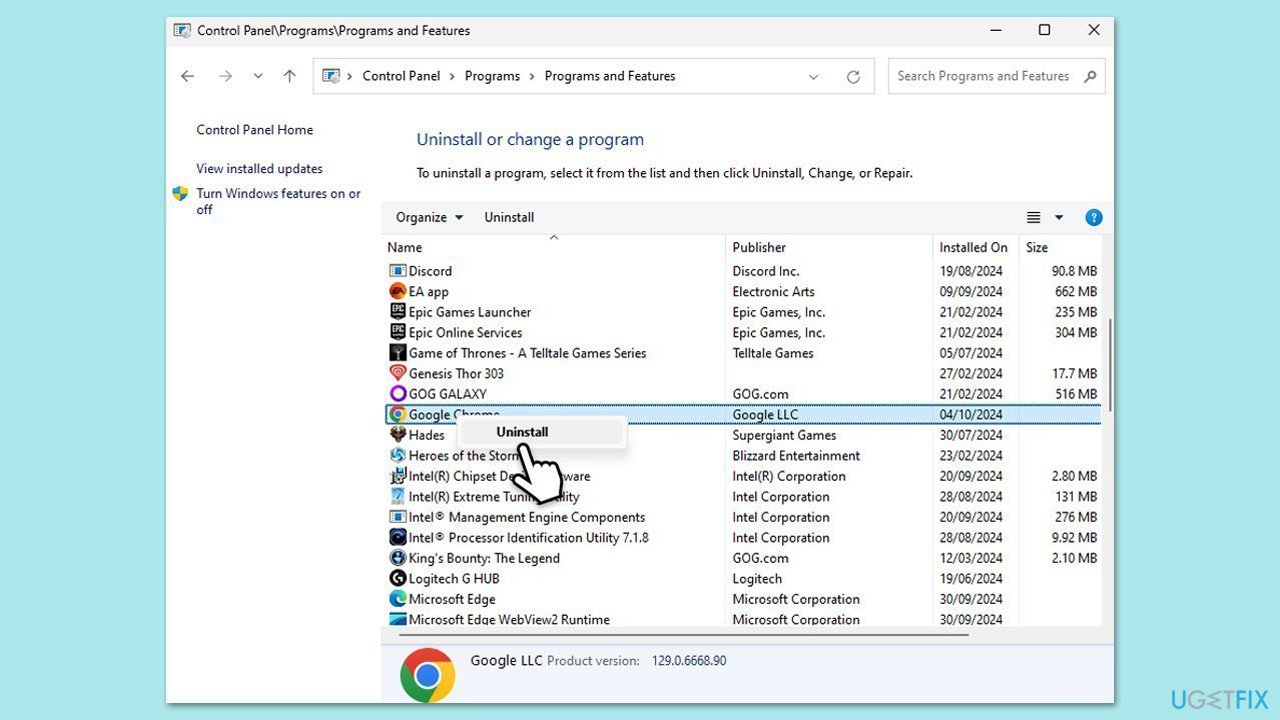 إعادة تثبيت Chrome