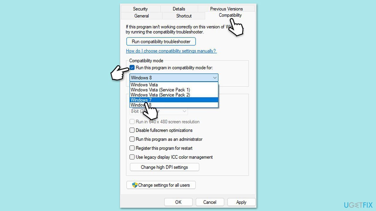 التشغيل في وضع التوافق