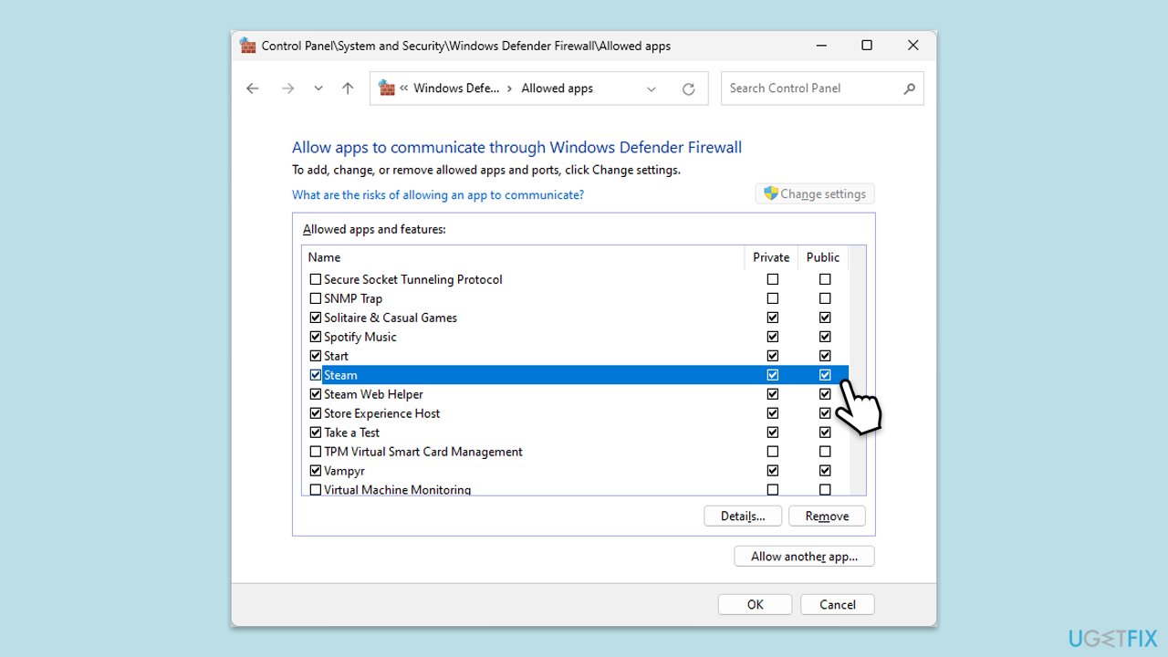السماح لـ Steam عبر جدار الحماية