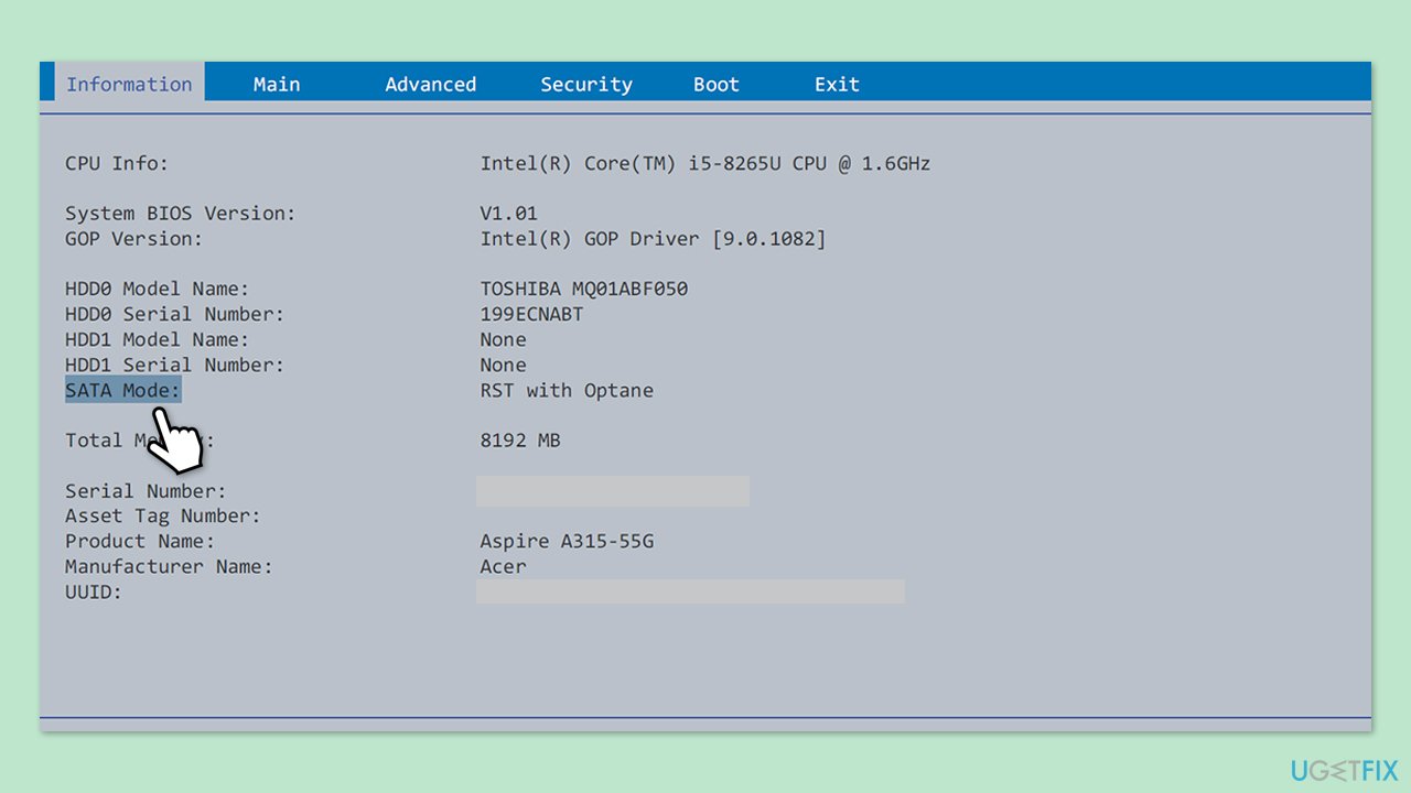 تعطيل RAID في BIOS/UEFI