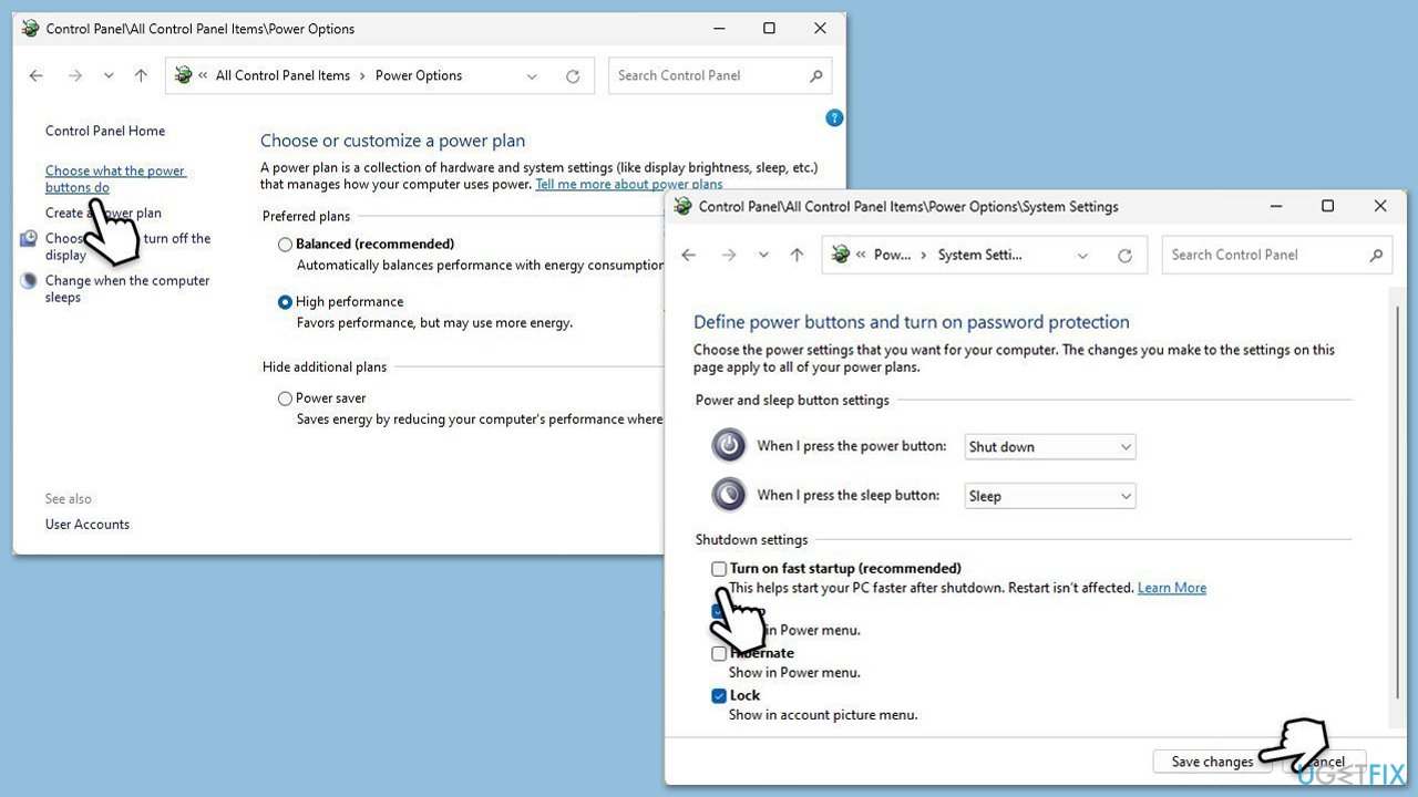 تعطيل بدء التشغيل السريع